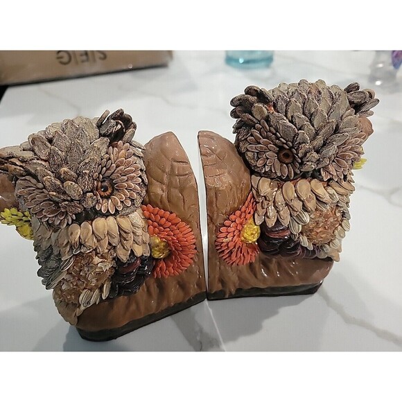 Set of 1970's Owl Book ends Ceramic + Seeds AS IS - Picture 1 of 7